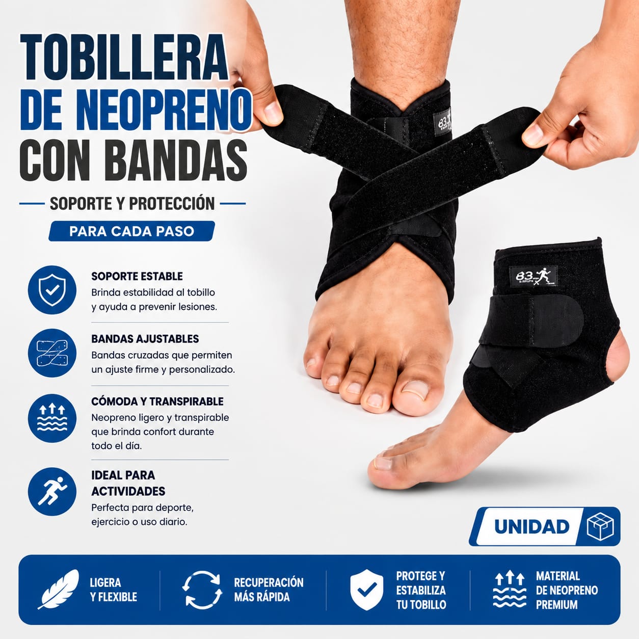 TOBILLERA DE NEOPRENO CON BANDAS